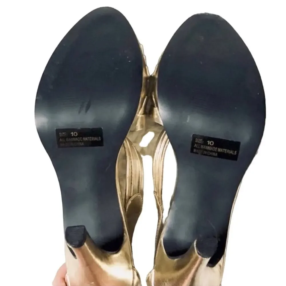 NEW ASOS QUPID Metallic Gold Wrap Strap Strappy High Heel Sandals Fau Leather 10